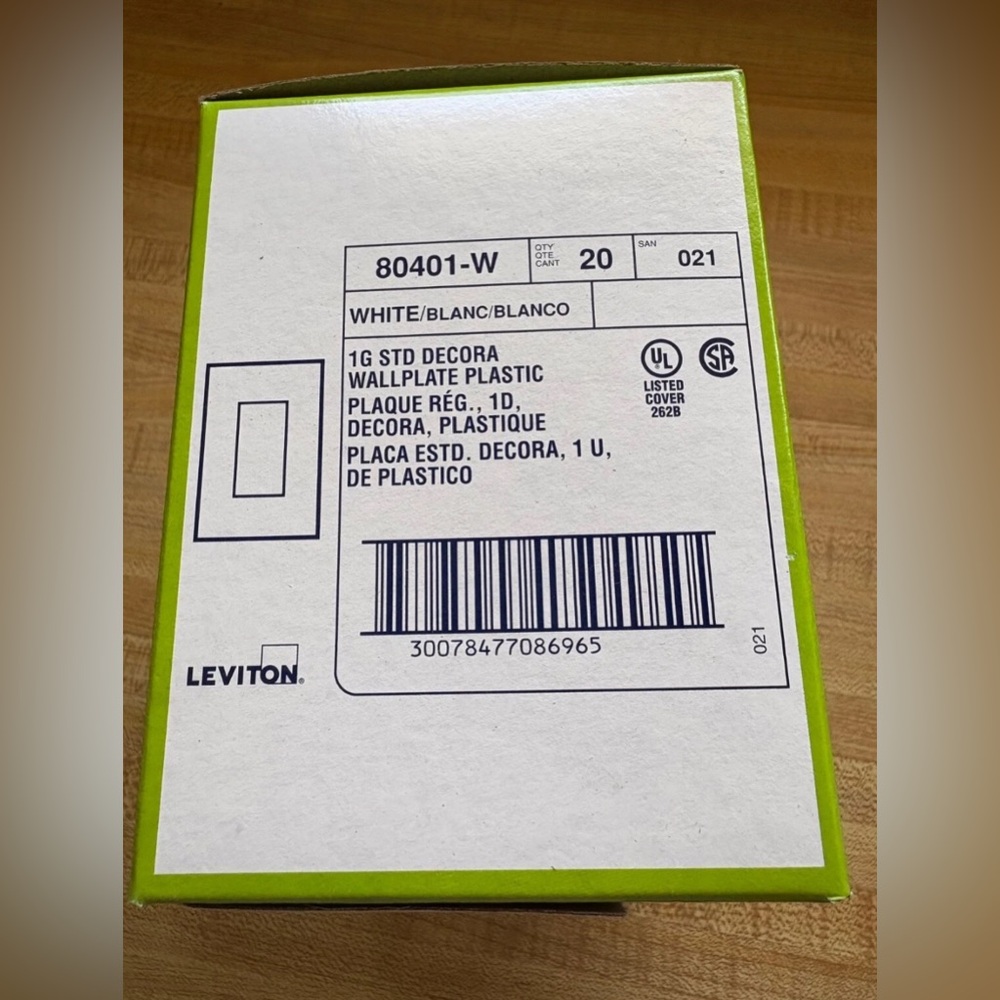 New Leviton 80401-W 1G STD Decora Wallplate White -  20 Pack